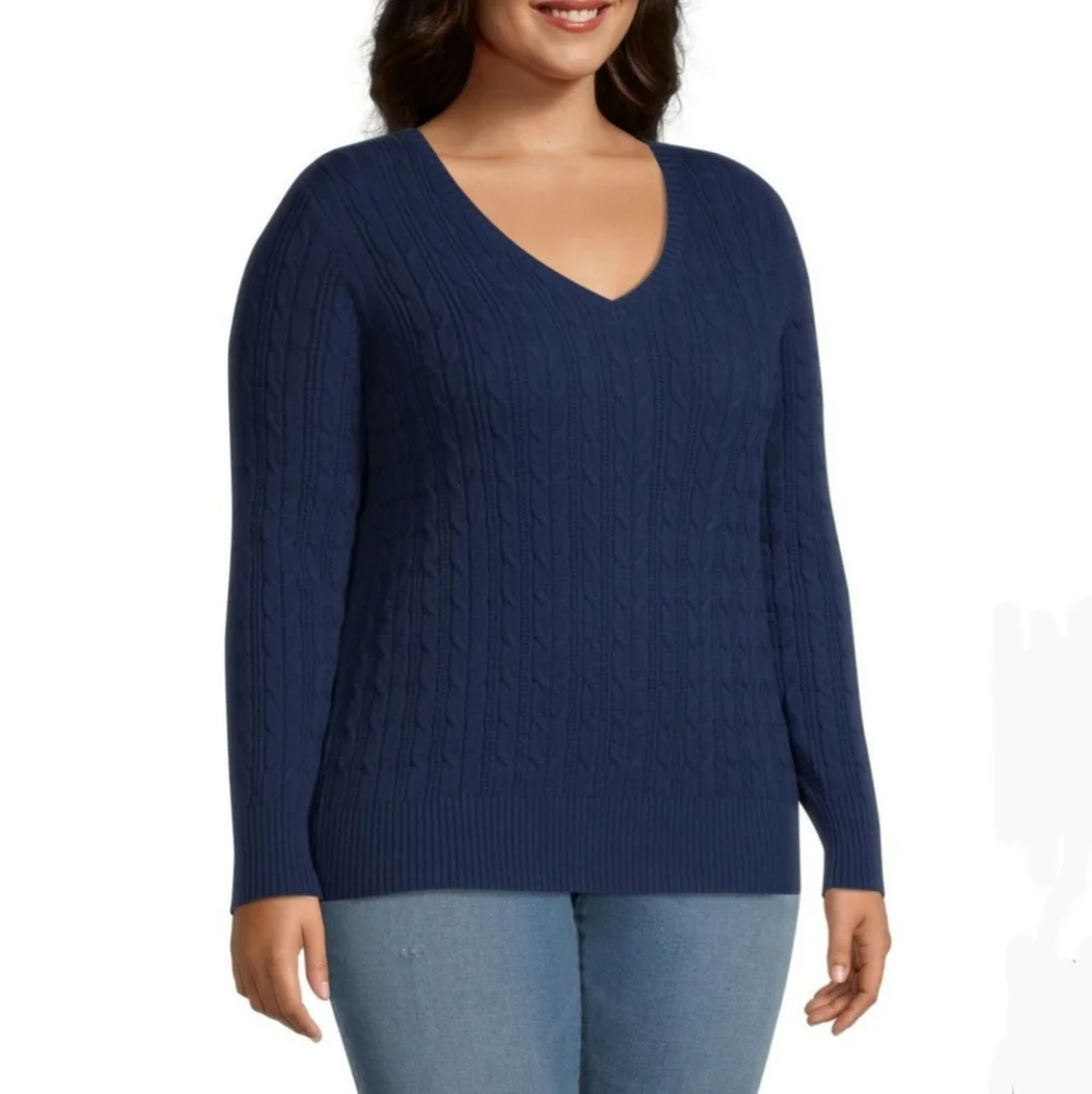 St. John's Bay-Plus Womens V Neck Long Sleeve Pull NWT - Picture 2 of 5